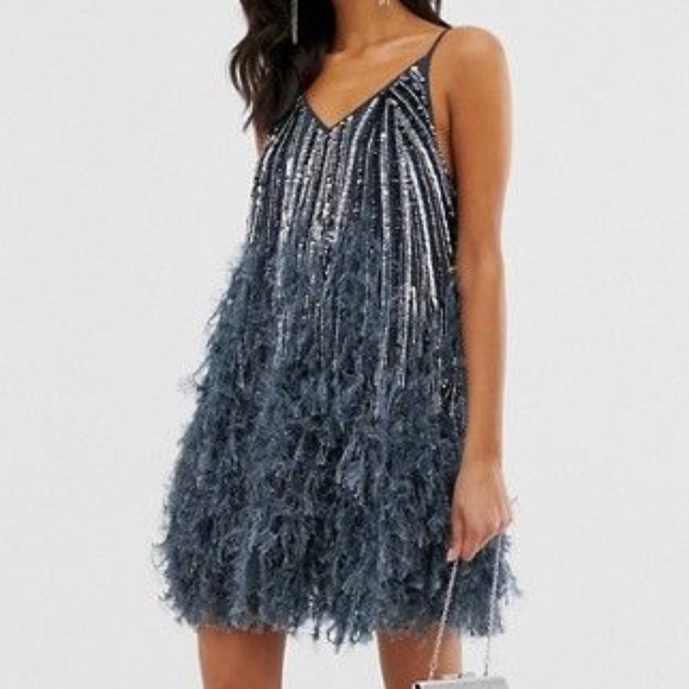 ASOS Black Sequin Fringe Mini Dress